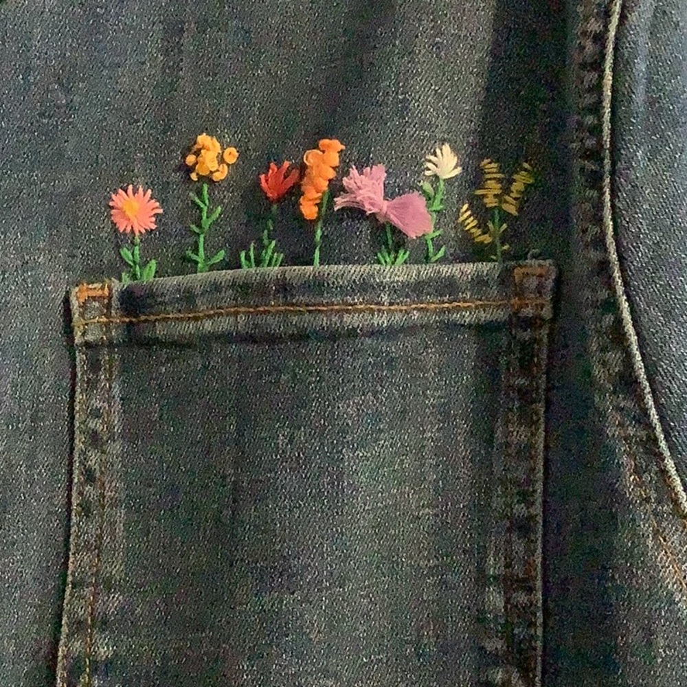 PRICE DROP❗️Blue Jean Jacket. I embroidered little flowers on it.Plus 3X